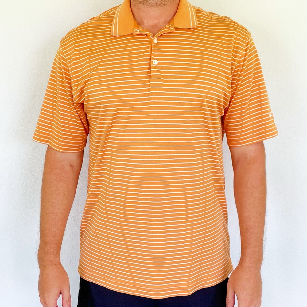 Nike DRI-FIT orange stripe performance golf polo shirt size large